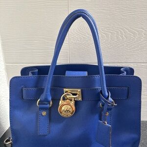 Michael Kors Blue Saffiano Leather Satchel + Matching Wallet (Authentic)